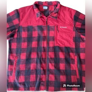 Columbia Red Black Buffalo Plaid Fleece Full Zip Jacket Size XXL